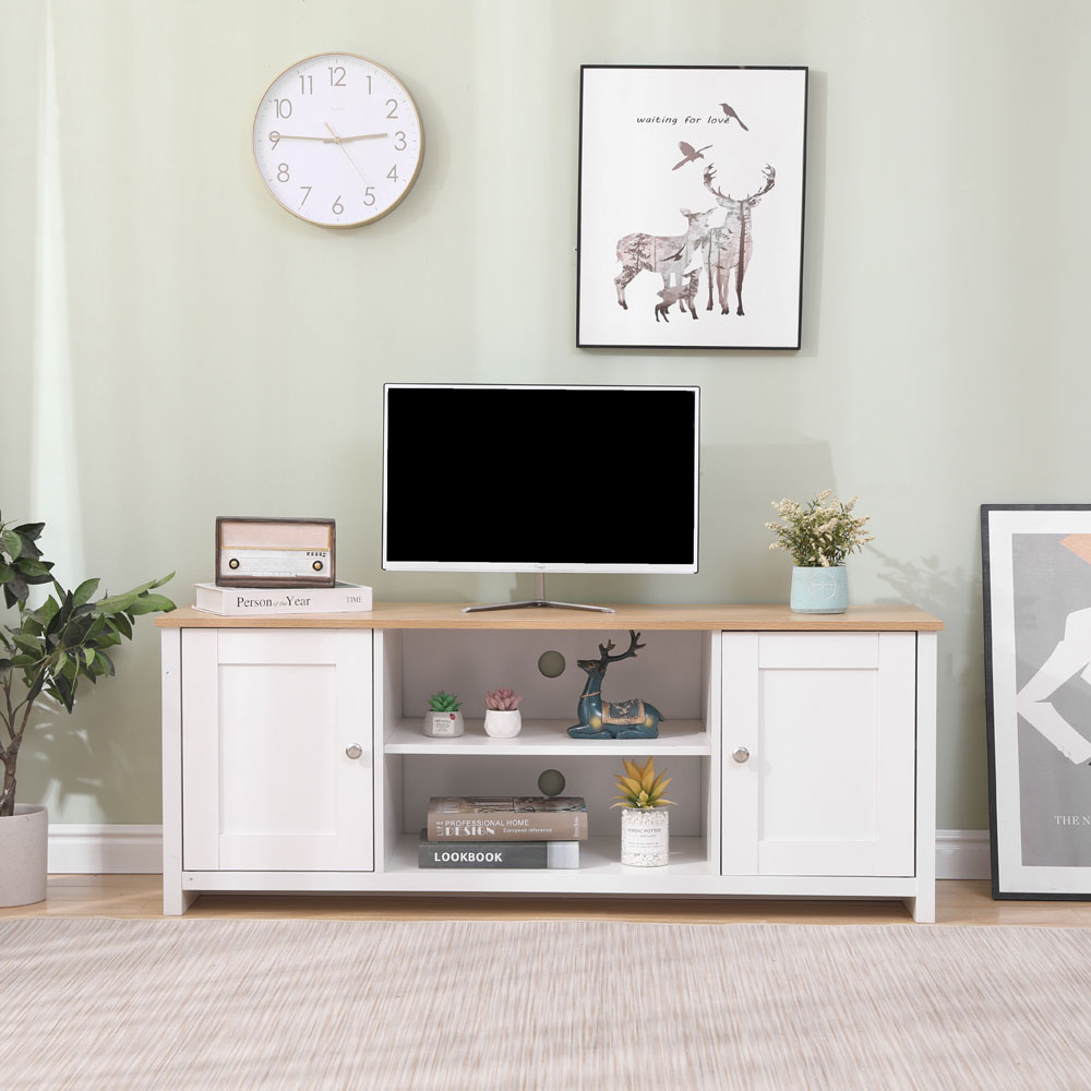FurnitureHMD 2 Door 2 Shelf White and Oak Effect Wooden TV Unit Image 9