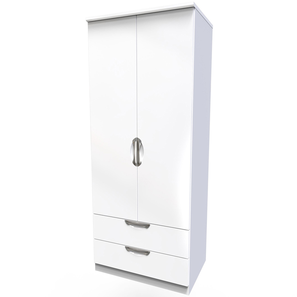 Crowndale Camden 2 Door 2 Drawer White Gloss and White Wardrobe Ready Assembled Image 3