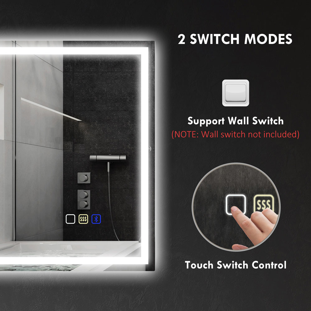 HOMCOM Bluetooth Frameless LED Bathroom Mirror with Demister Pad 60 x 80cm Image 3