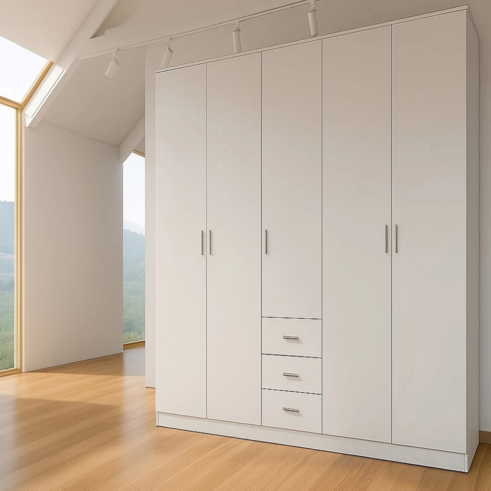 TJ'S Venice 5 Door 3 Drawer White Wardrobe Image 1