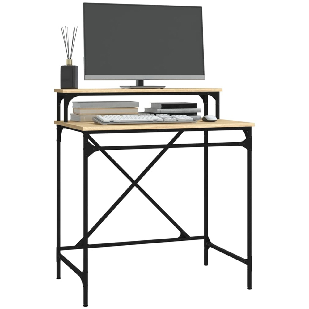 vidaXL Single Shelf Industrial Style Computer Desk Sonoma Oak Image 3