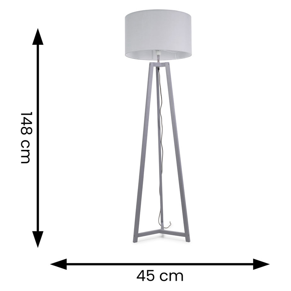 ValueLights Lottie Grey Fabric Drum Shade Grey Wood Tripod LED Floor Lamp Image 4