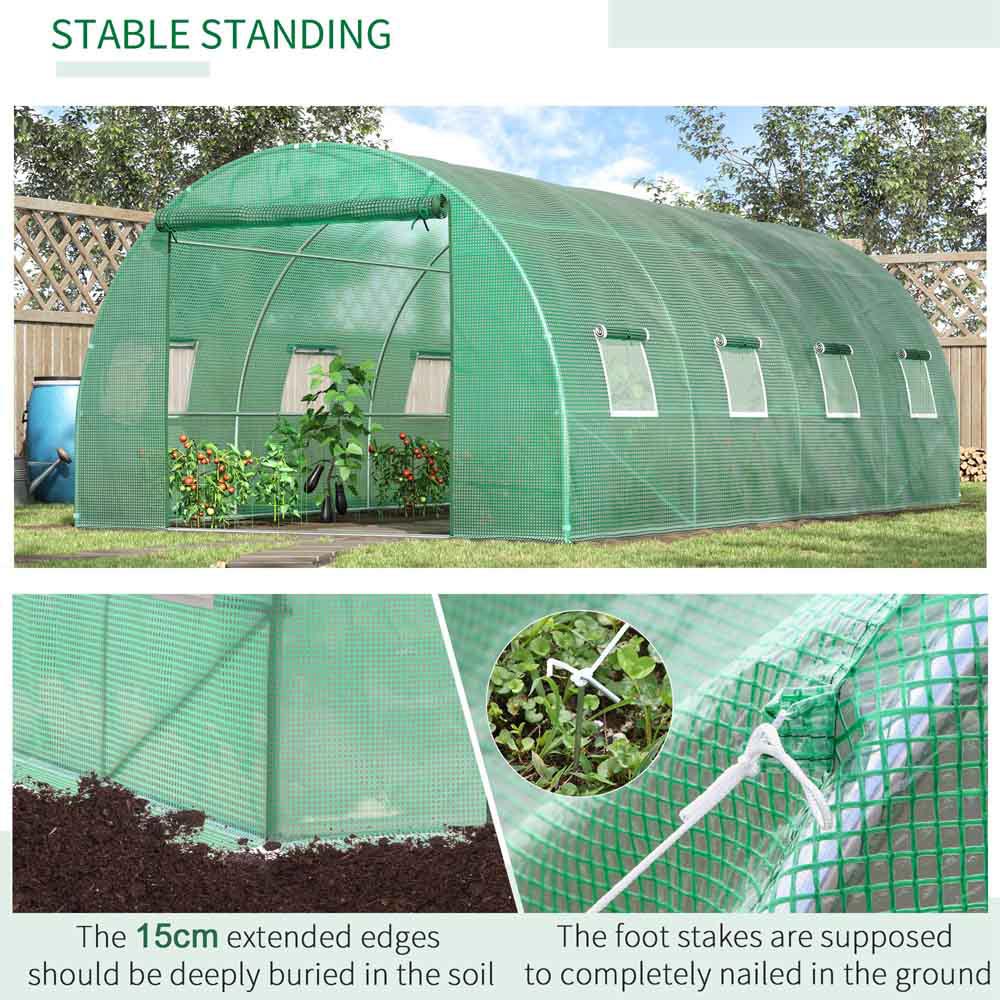 Outsunny Green PE Cover 19.5 x 9.8ft Walk In Polytunnel Greenhouse Image 3