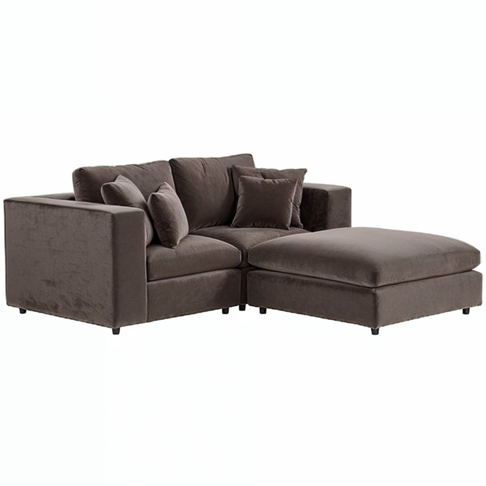 Solace+Co Asher 3 Seater Brown Velvet Sofa with Footstool Image 2
