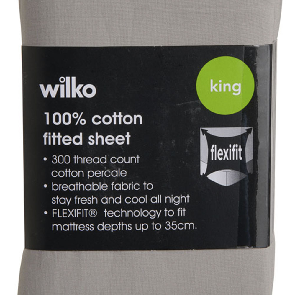 Wilko Best Silver 300 Thread Count KingPercale Fitted Sheet Image 3
