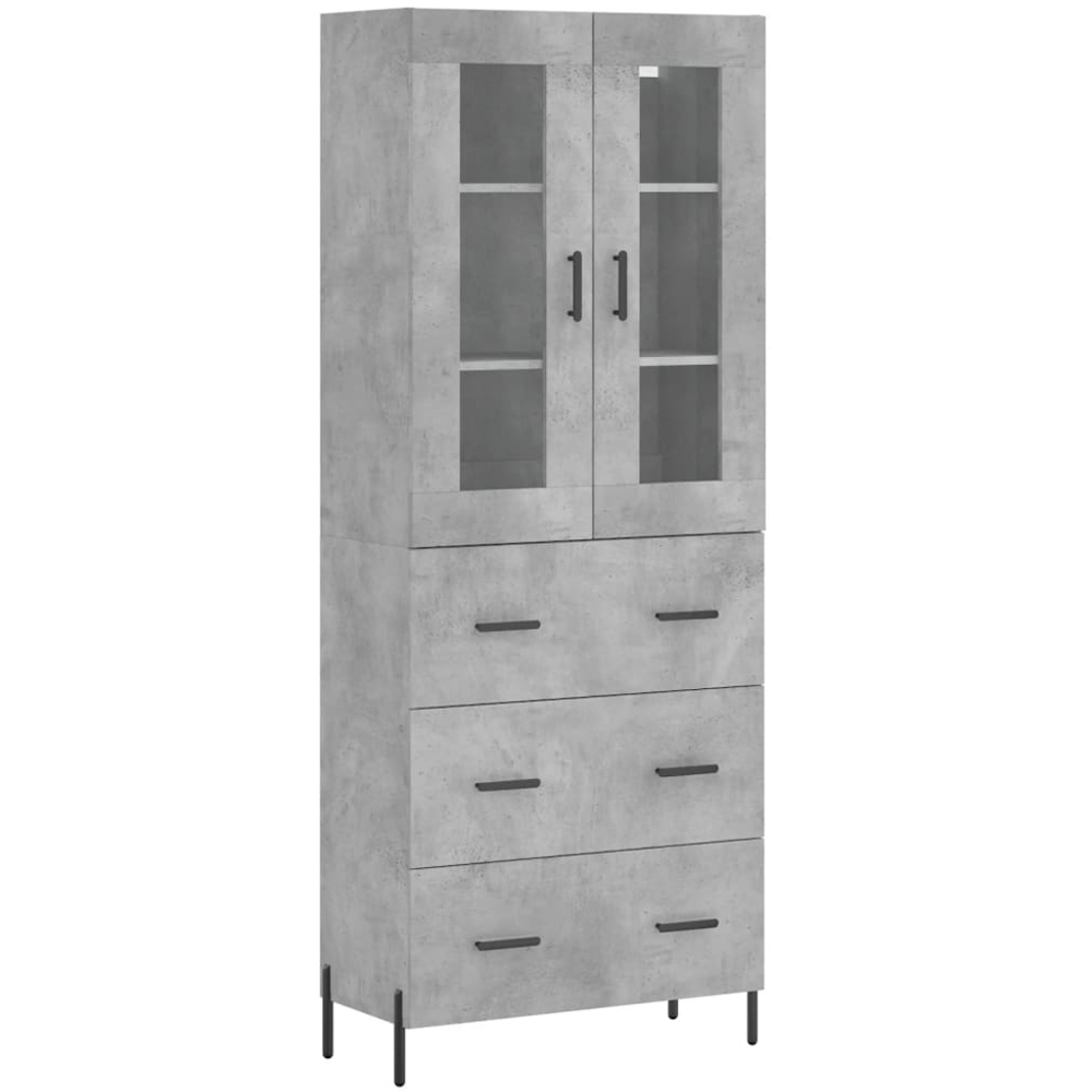 vidaXL 2 Glass Door 3 Drawer Concrete Grey Highboard Image 2