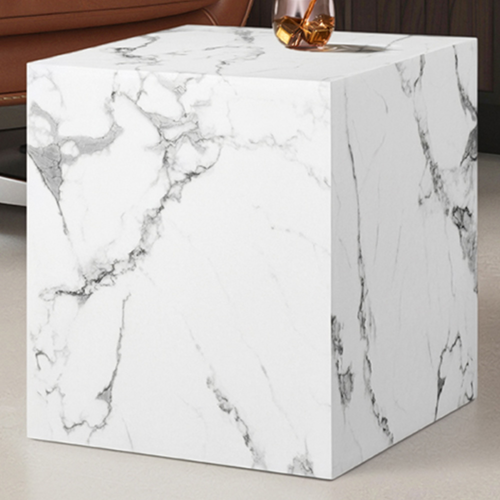 Tectake Lasley White Marble Cube Design Coffee Table Image 1
