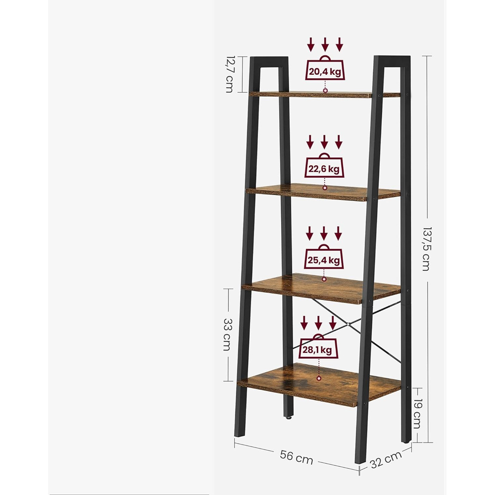 Modcraft 4 Shelf Rustic Ladder Bookshelf Image 4