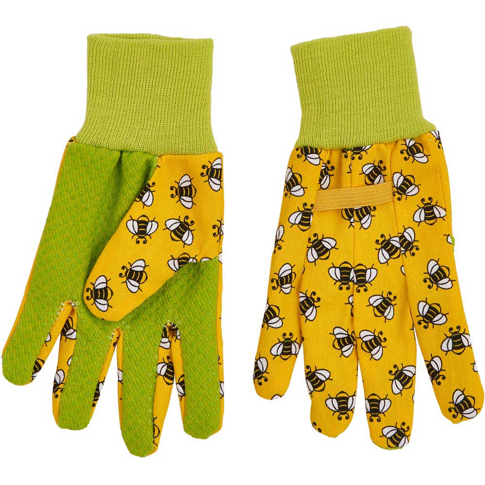 Wilko Kids Bee Design Cotton Grip Garden Gloves Image