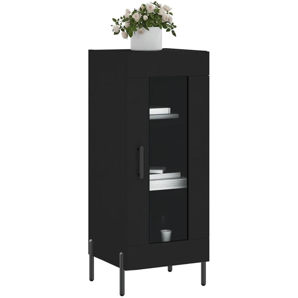 vidaXL Single Glass Door 3 Shelf Black Wooden Sideboard Image 3