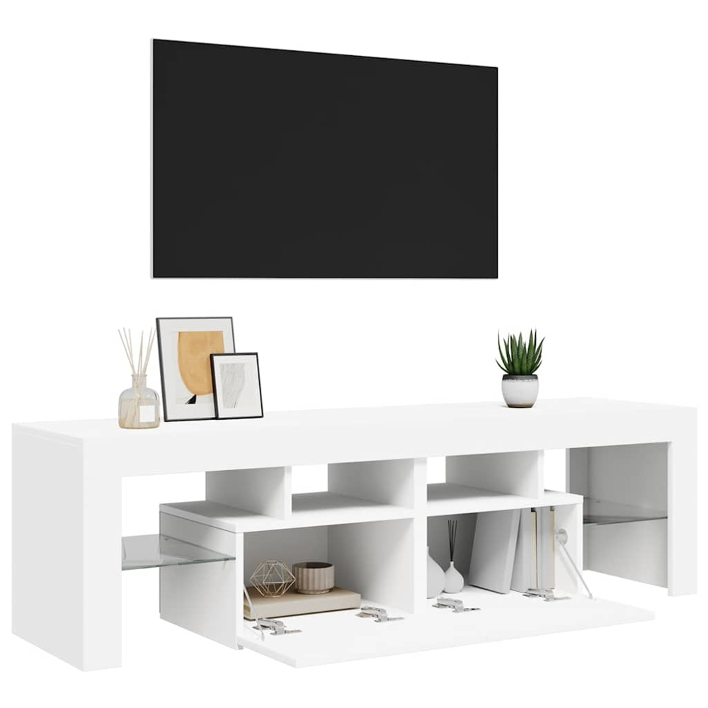 vidaXL 2 Door 4 Shelf White TV Cabinet with LED Lights Image 5