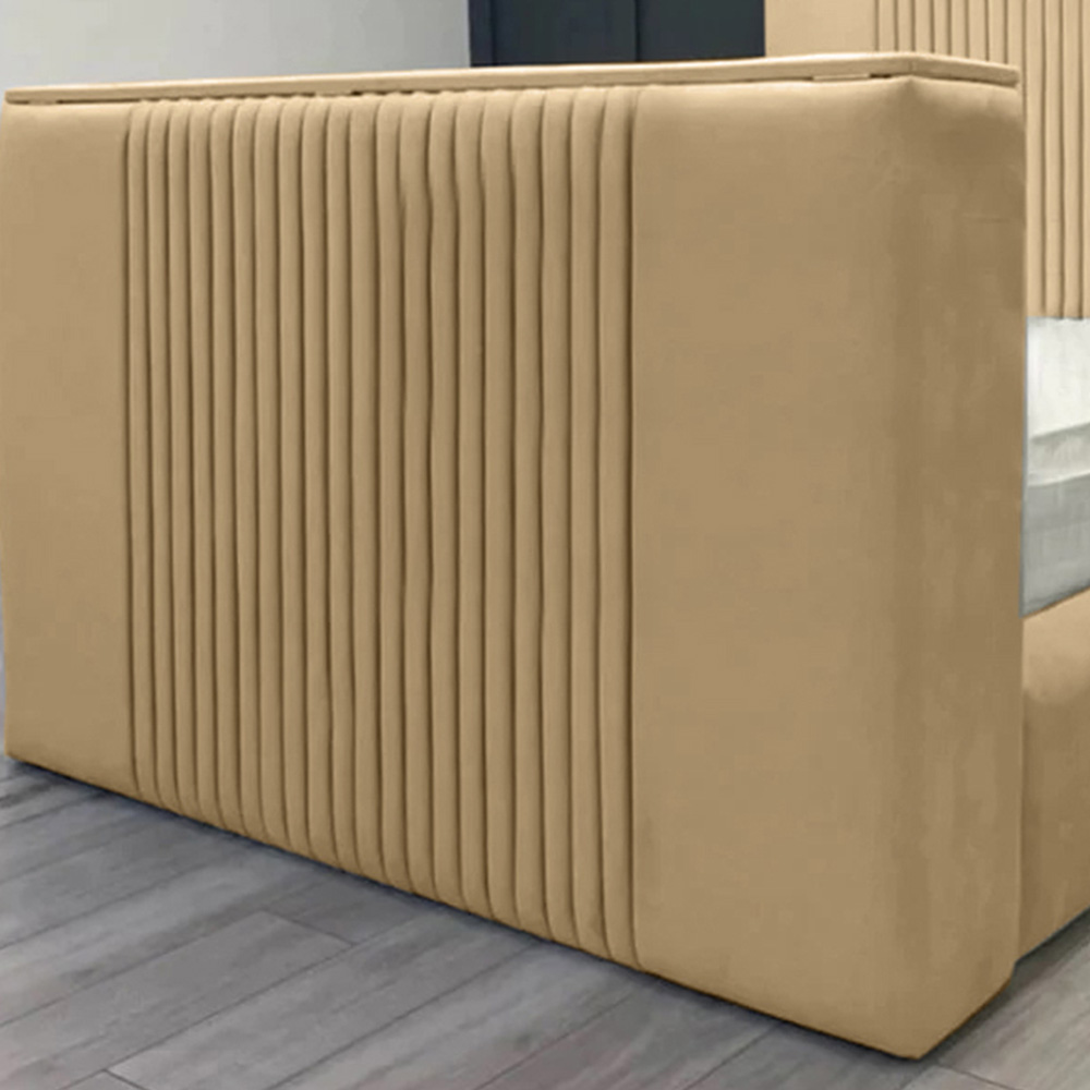 Eleganza Home Emri Super King Size Beige Plush Velvet TV Bed Frame with Lined Headboard Image 3