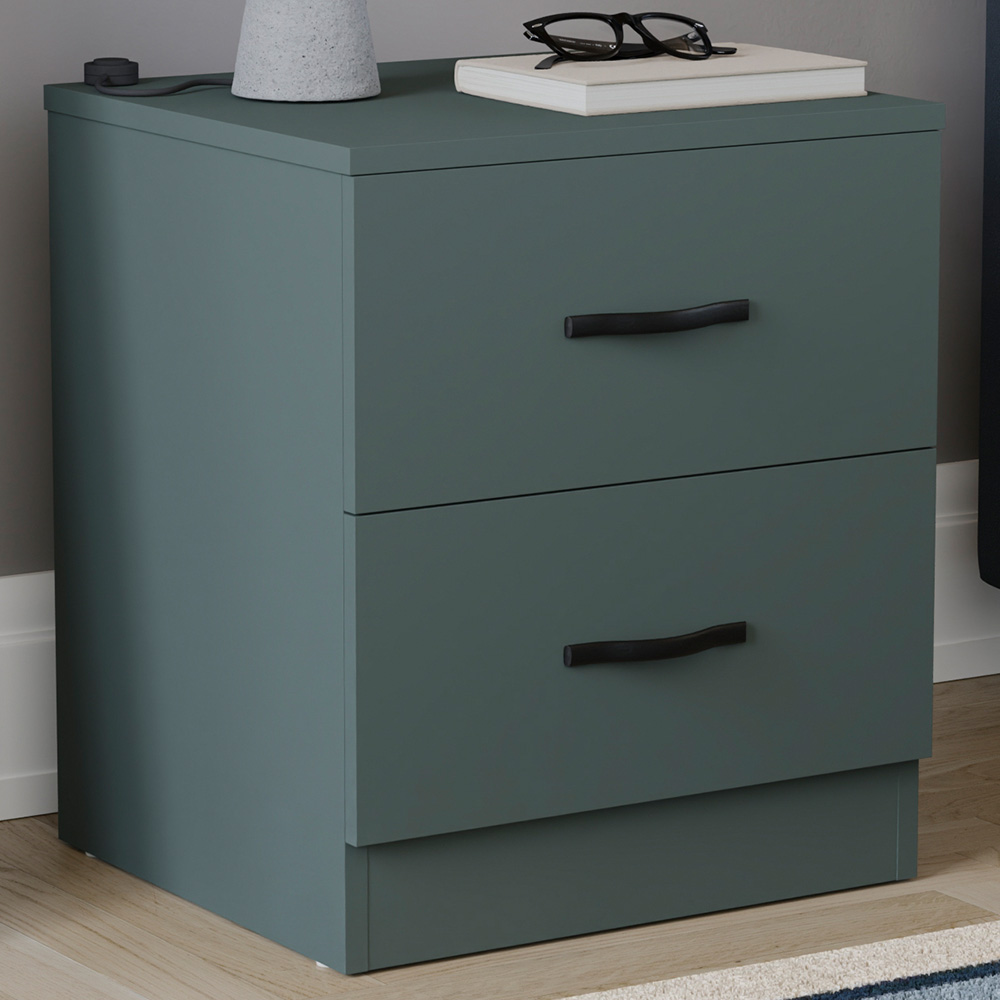 Vida Designs Riano 2 Drawer Jasper Green Bedside Table Image 1