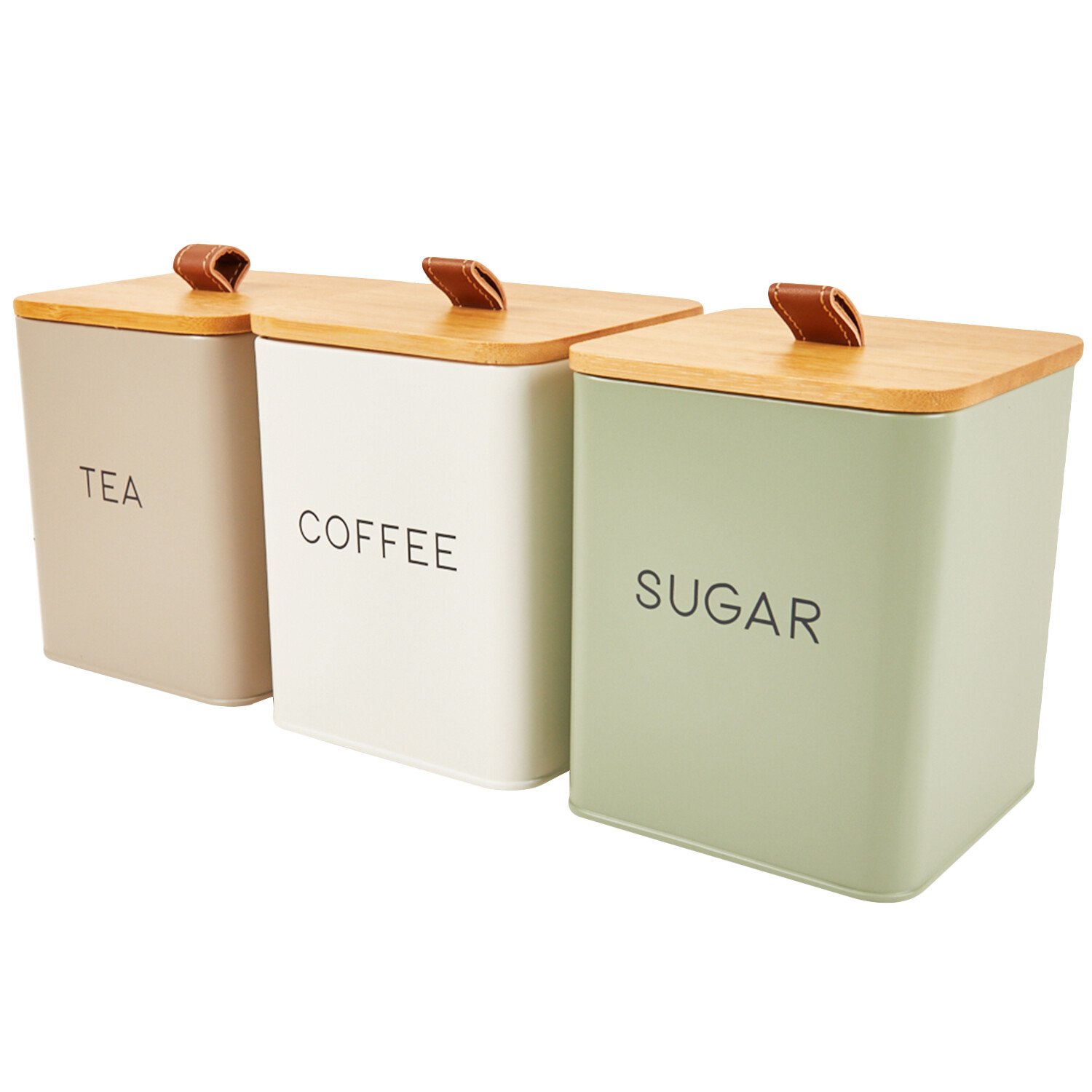 Set of 3 Neutral Canisters with Leather Handles - Multicolour Image 4