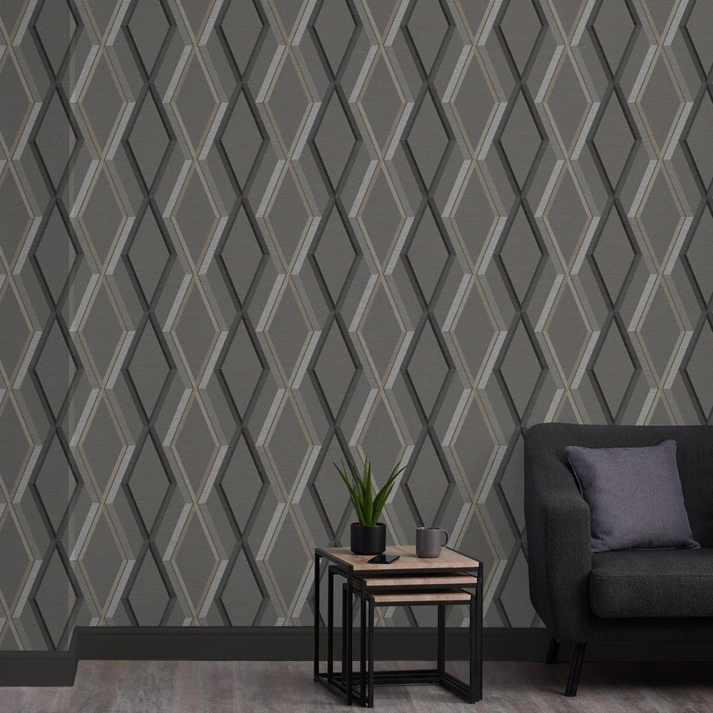 Superfresco Easy Prestige Geometric Charcoal Wallpaper Image 3