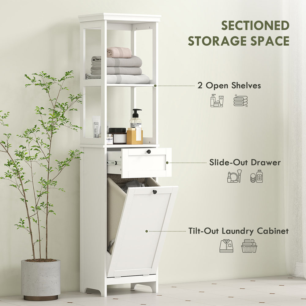 HOMCOM Single Drawer 2 Shelf White Slim Bathroom Storage Unit with Tilt Out Laundry Cabinet Image 4