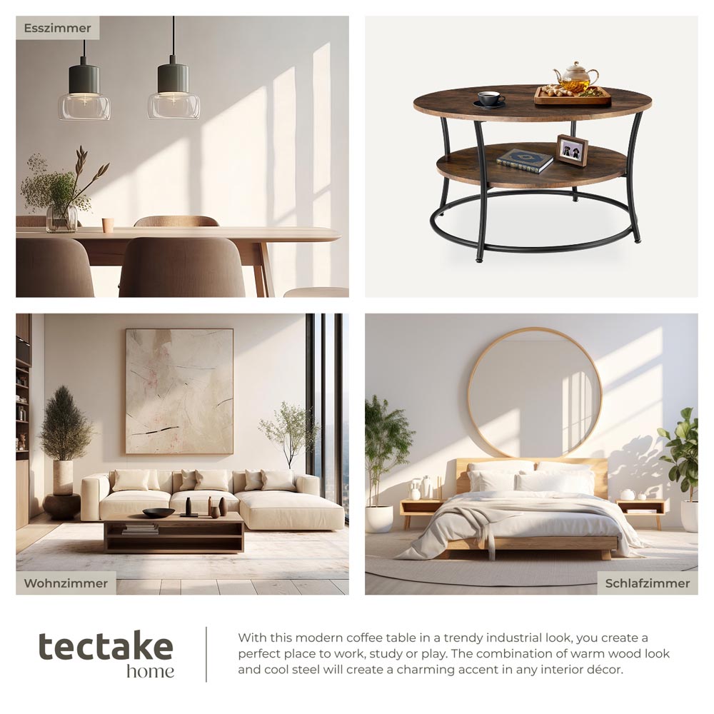 tectake Cromford Industrial Dark Wood Round Coffee Table Image 5