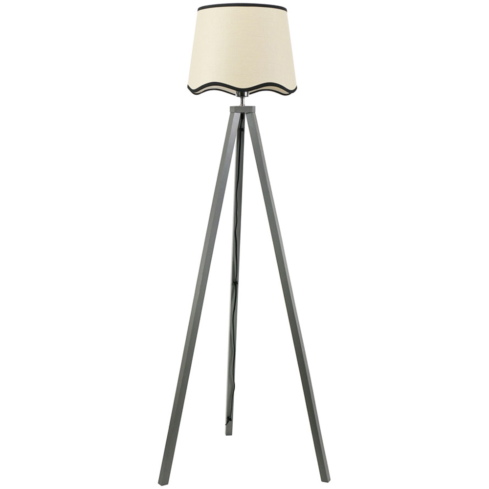 ValueLights Barbro Black Trim Scallop Shade Grey Tripod Floor Lamp and Bulb Image 1
