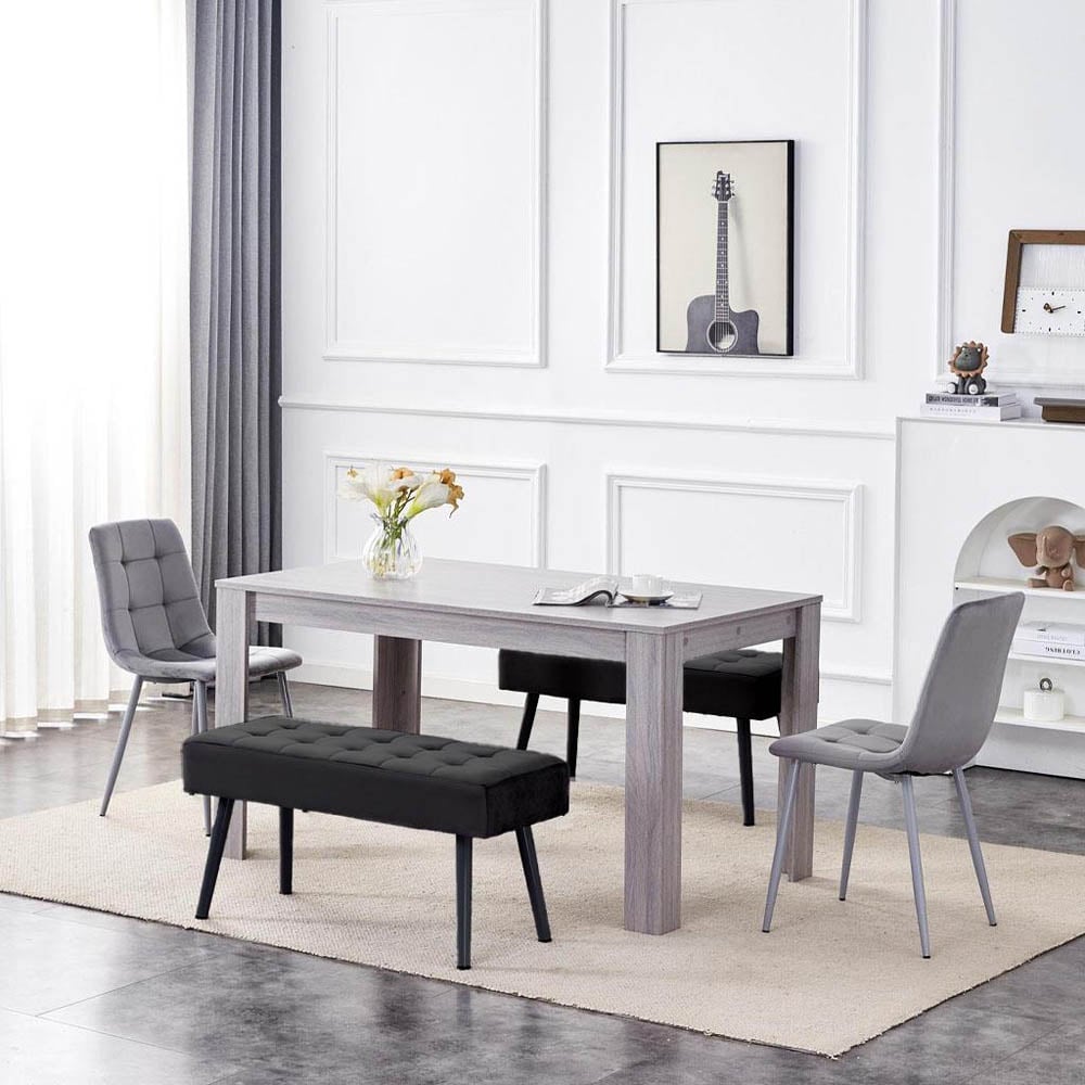 Portland 4 Seater Velvet Wooden Dining Table with Bench Grey Image 5