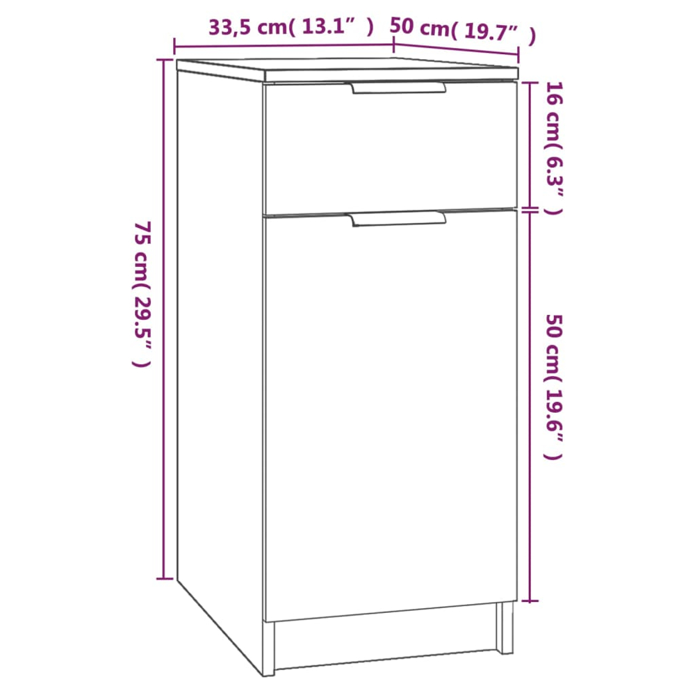 vidaXL Single Door Single Shelf Concrete Grey Desk Cabinet Image 8