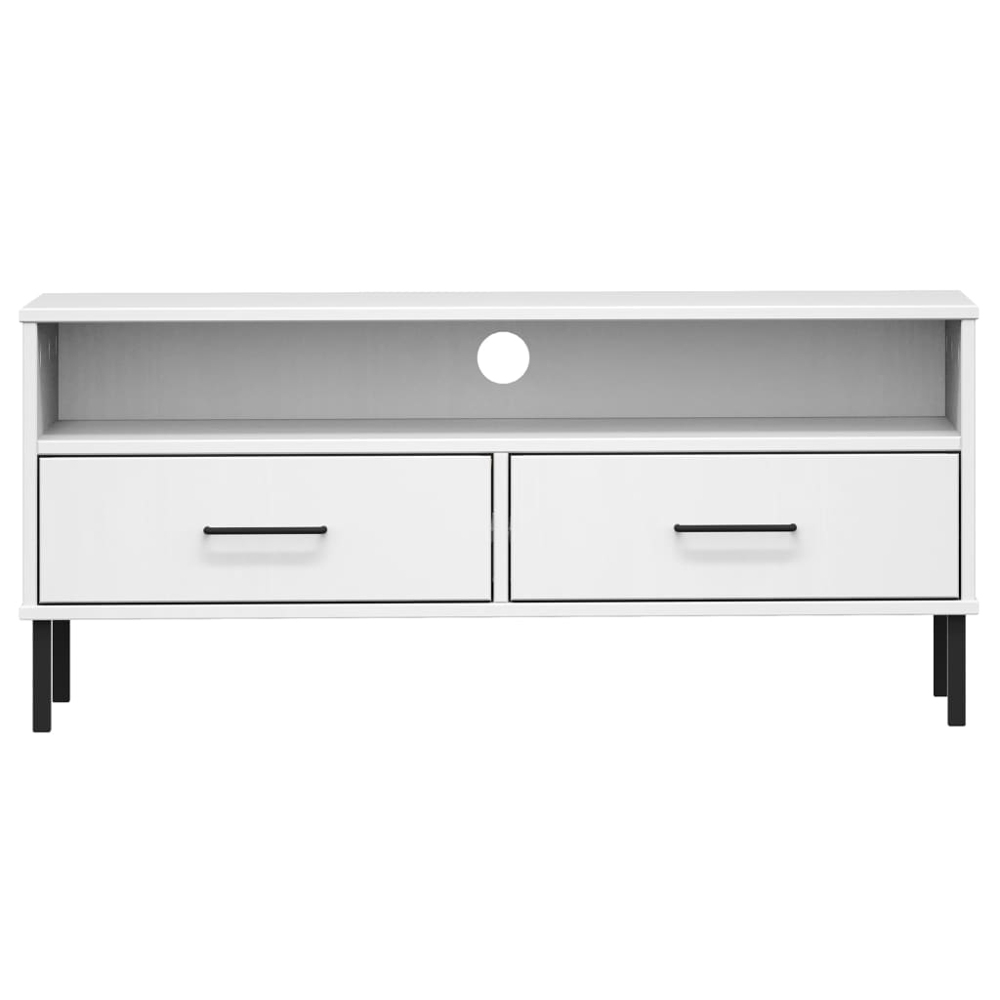 vidaXL 2 Drawer Single Shelf White Solid Pine Wood TV Cabinet Image 4