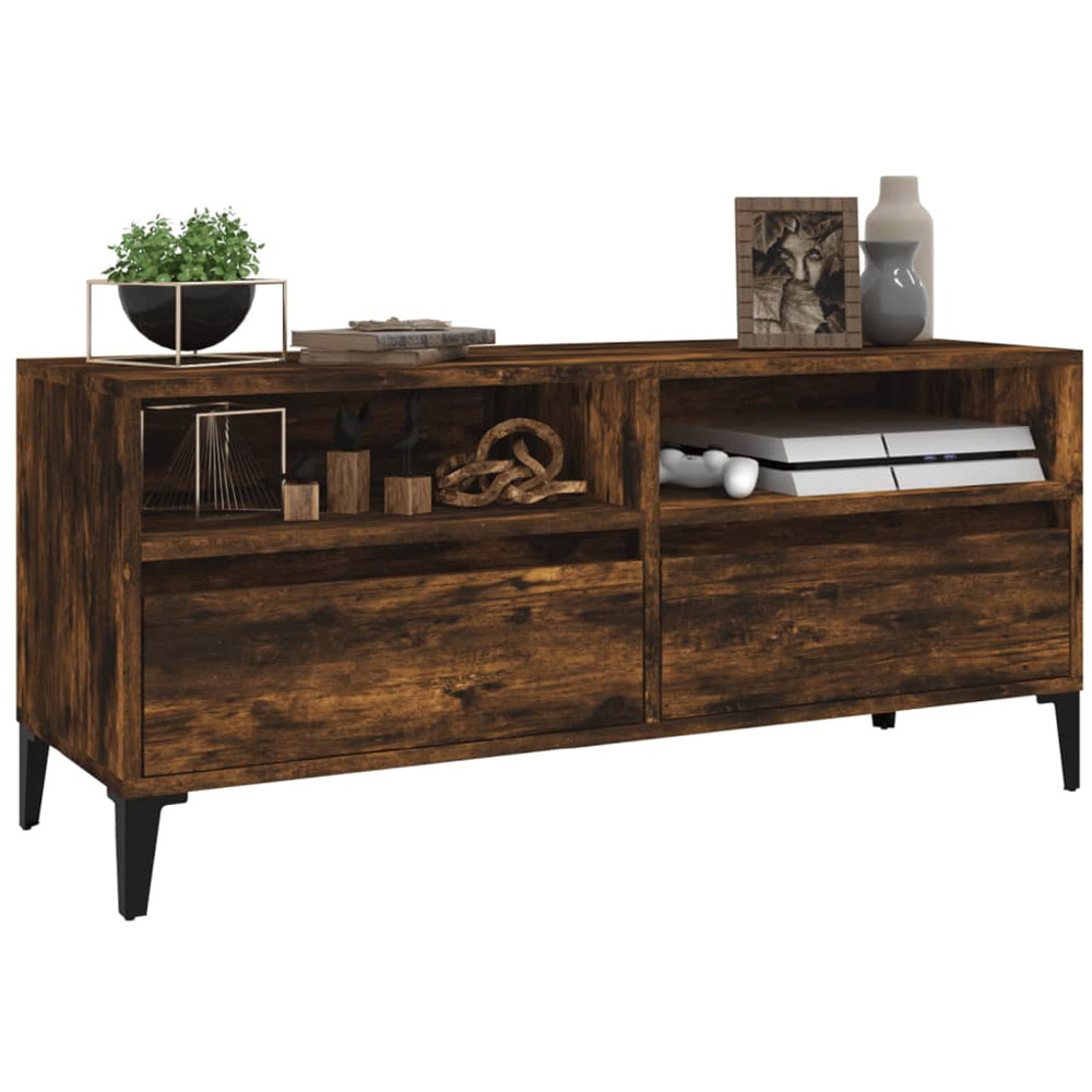 vidaXL 2 Drawer 2 Open Shelf Smoked Oak TV Cabinet with Black Legs Image 4