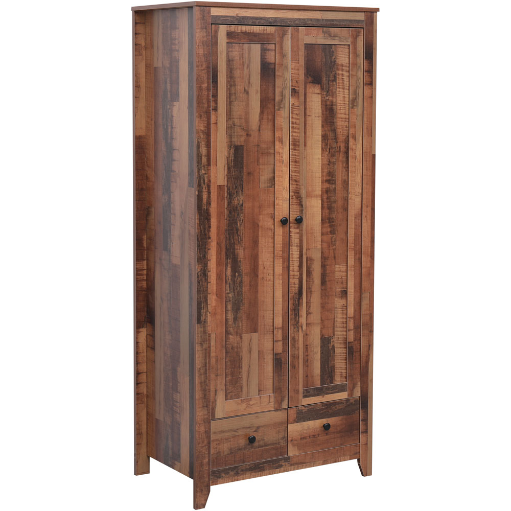 FurnitureHMD 2 Door 2 Drawer Industrial Style Wooden Wardrobe Image 2