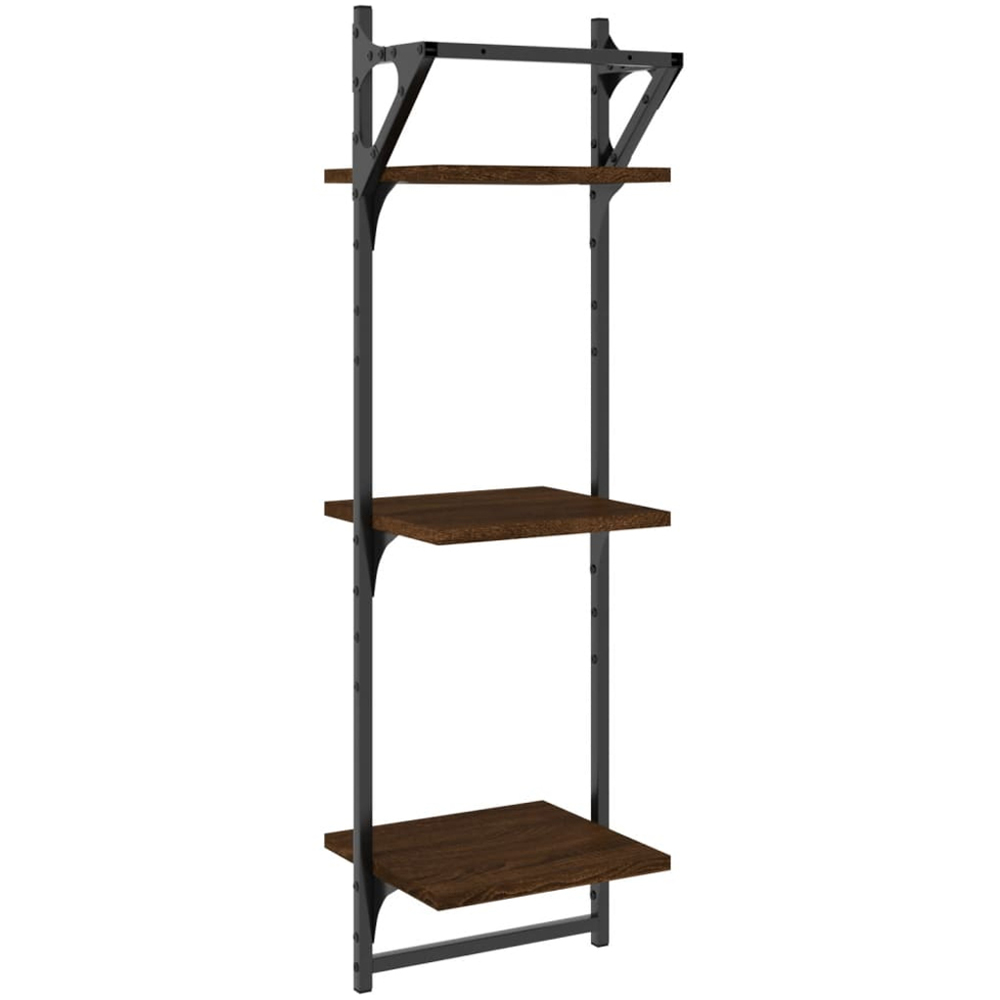 vidaXL Set of 2 3 Shelf Brown Oak Floating Wall Shelf with Bar Image 6