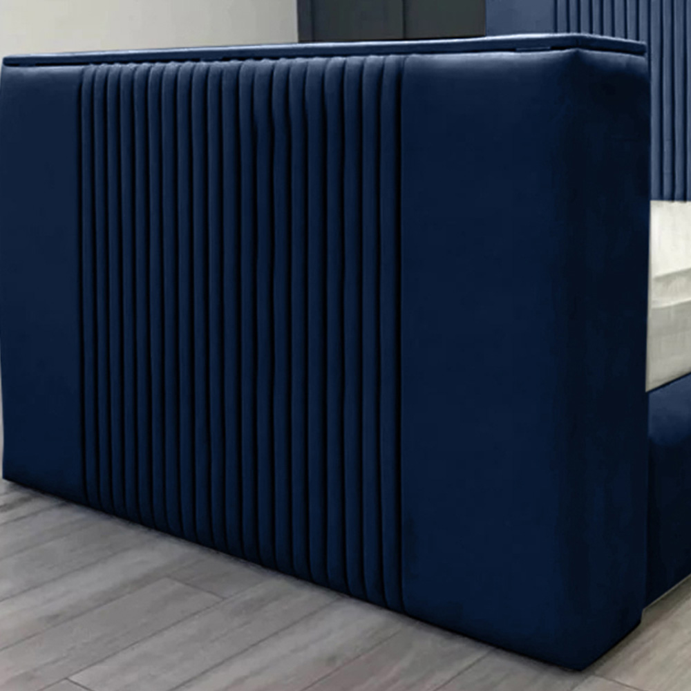 Eleganza Home Emri Double Blue Plush TV Velvet Bed Frame with Lined Headboard Image 3