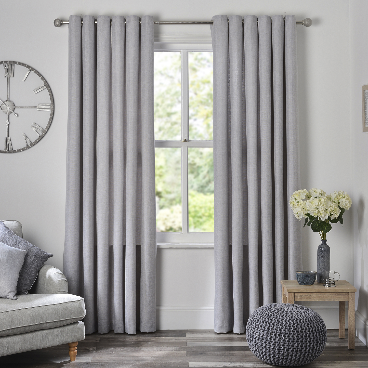 Divante Chatsworth Grey Thermal Lined Eyelet Curtains 183 x 168cm Image 1