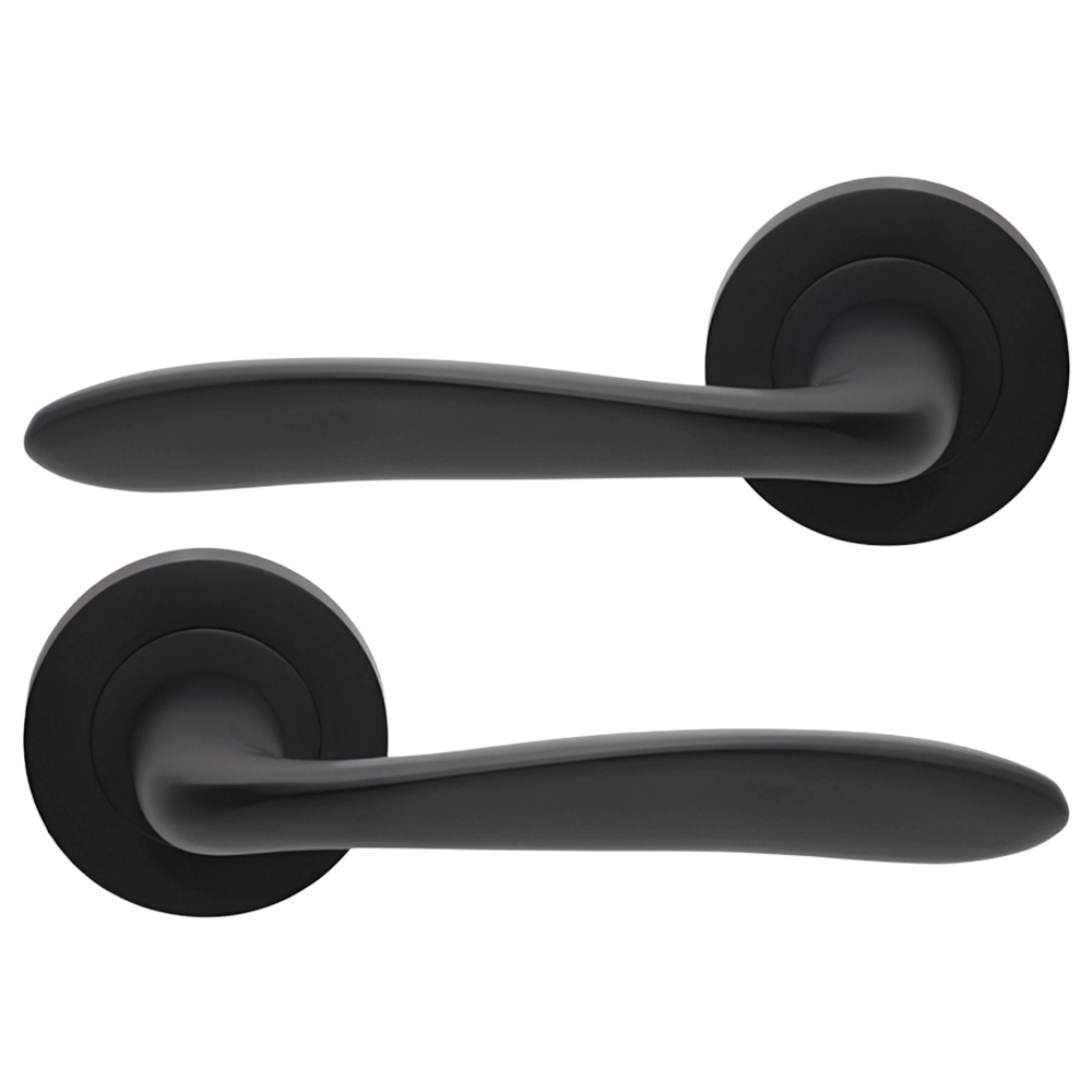 Spira Brass Mars Matt Black Lever Door Handle 2 Pack Image 1