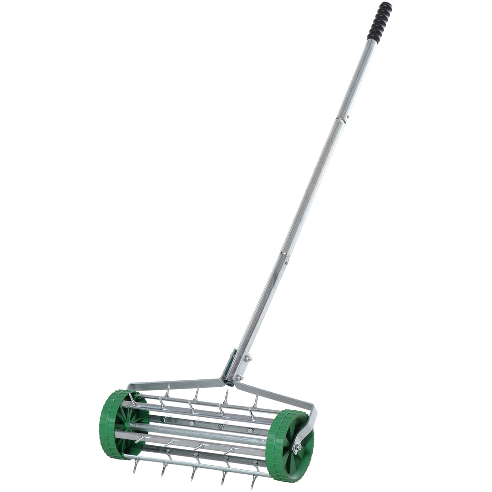 Outsunny Garden Rolling Lawn Aerator with Adjustable Handle Image 1