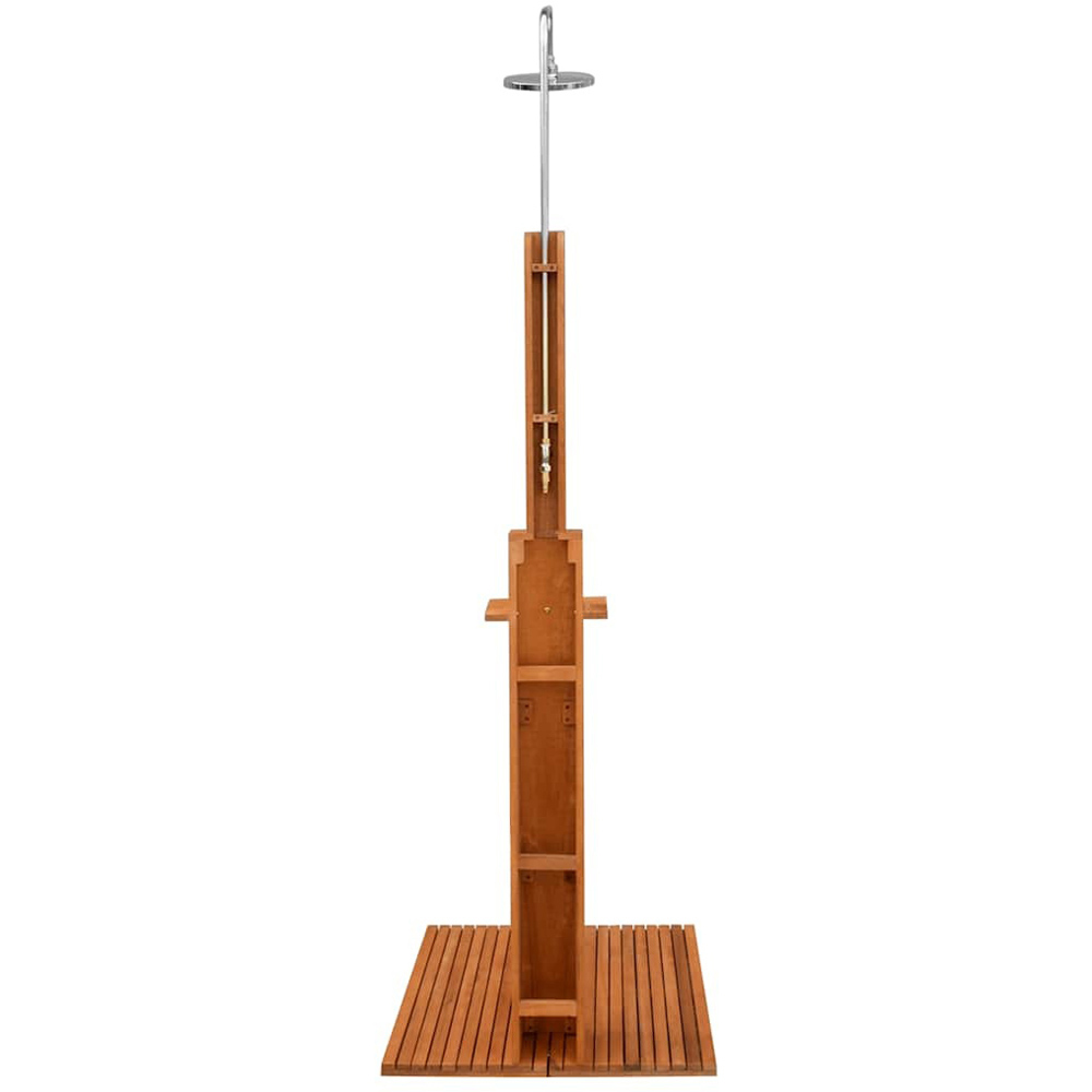 Walplus Brown and Silvery Eucalyptus Hardwood and Steel Outdoor Shower with Hose 220cm Image 3