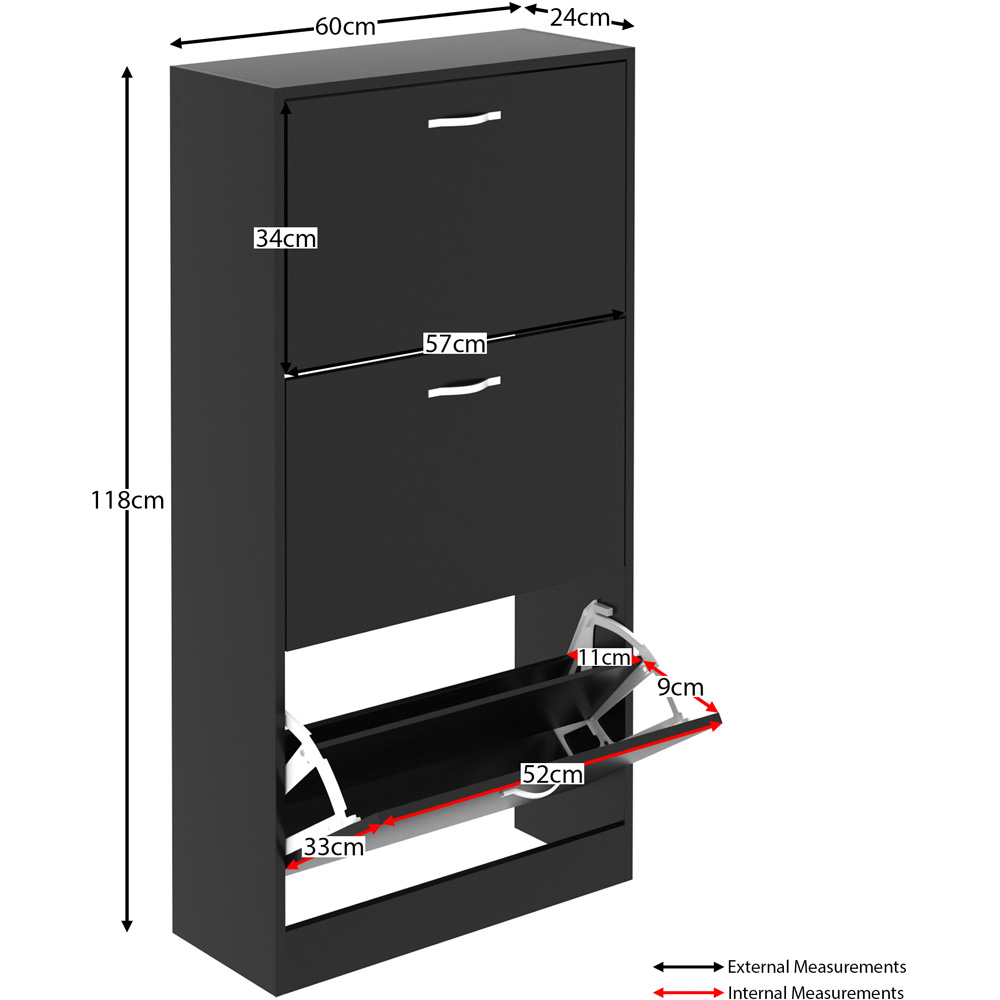 Vida Black 3-Drawer Shoe Cabinet Rack Image 7