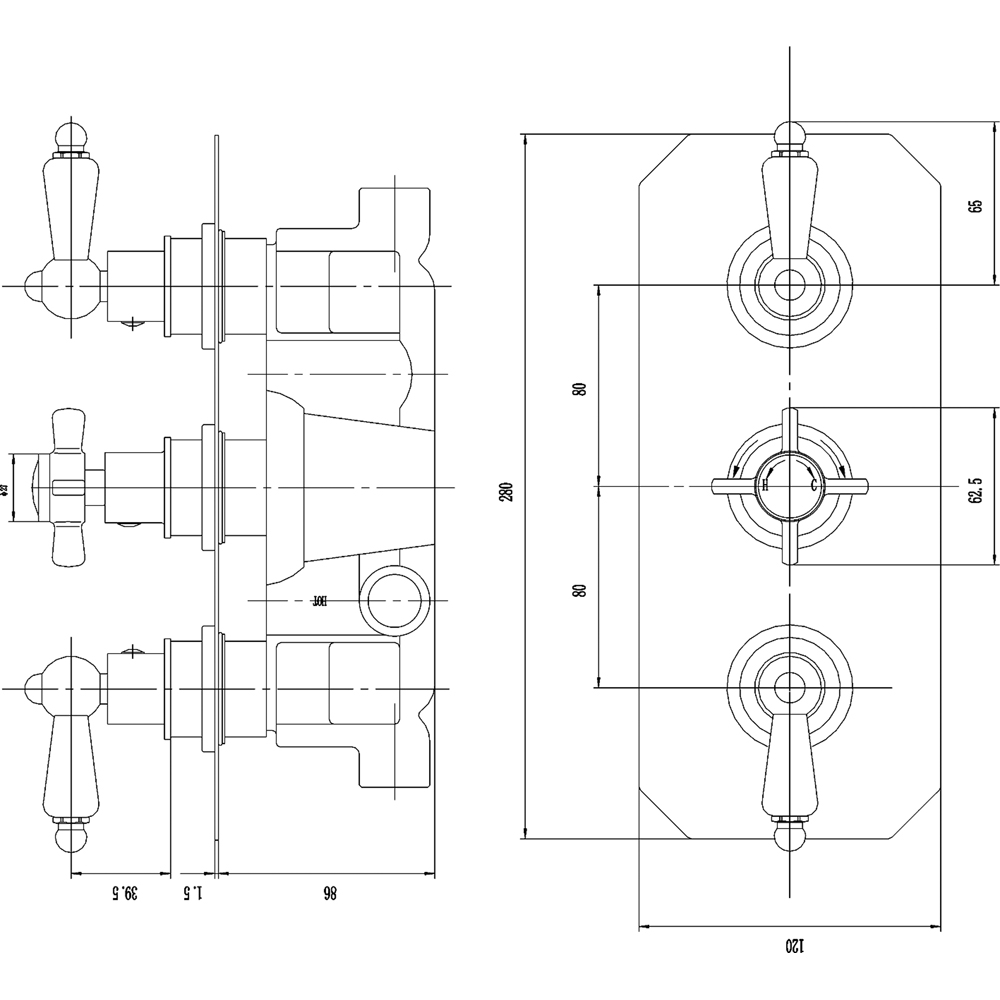 nuie Chrome Triple Thermostatic Shower Valve Image 2