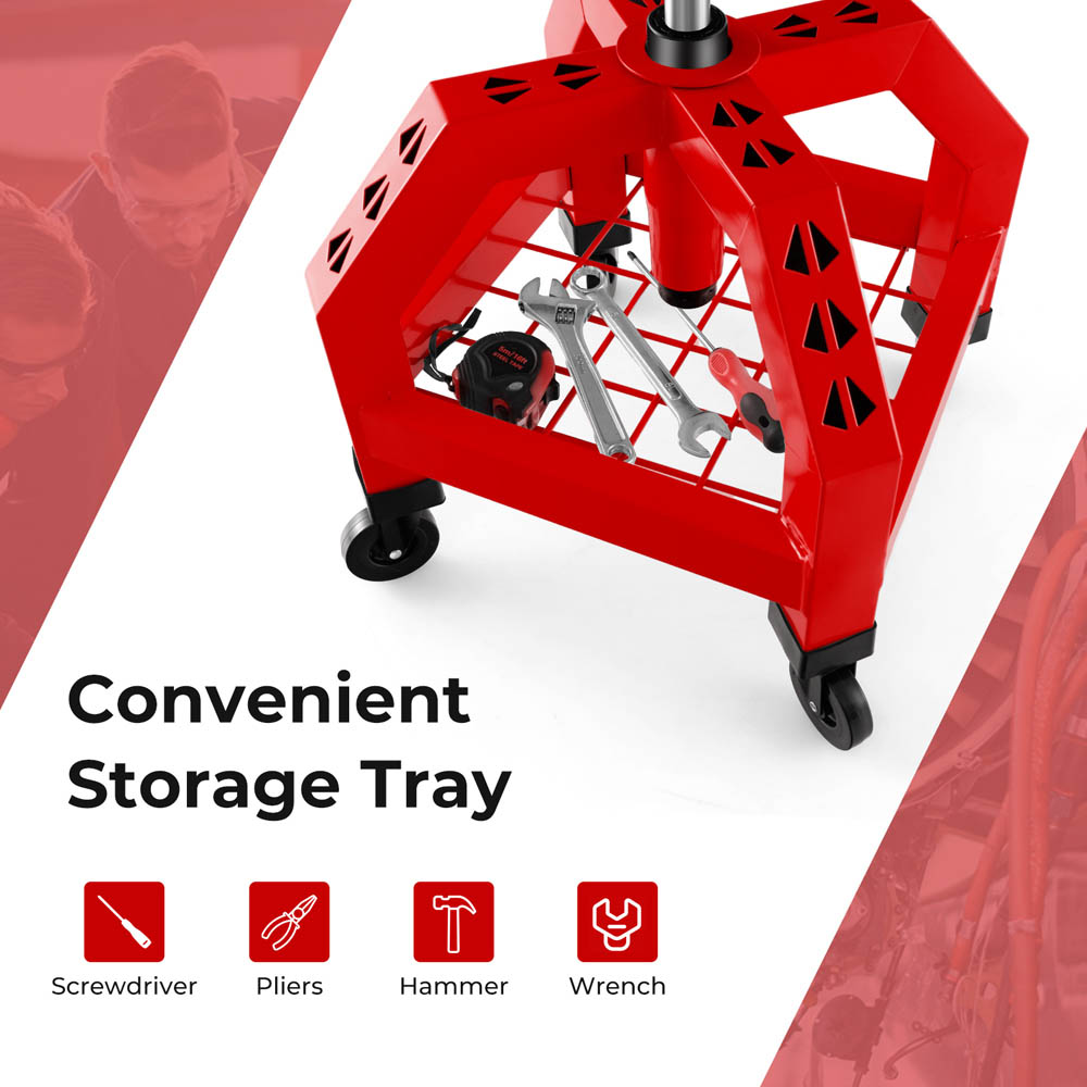Costway Red Rolling Seat Adjustable Mechanic Stool with Tool Tray Image 6