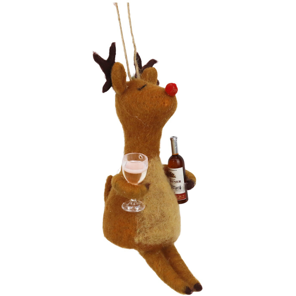 Wool Wine Reindeer Hanging Decoration Brown Image 4