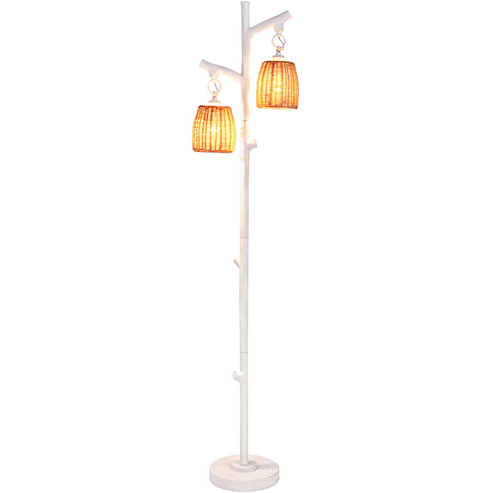 Costway 2 Way White Rattan Dimmable Farmhouse Floor Lamp Image 1