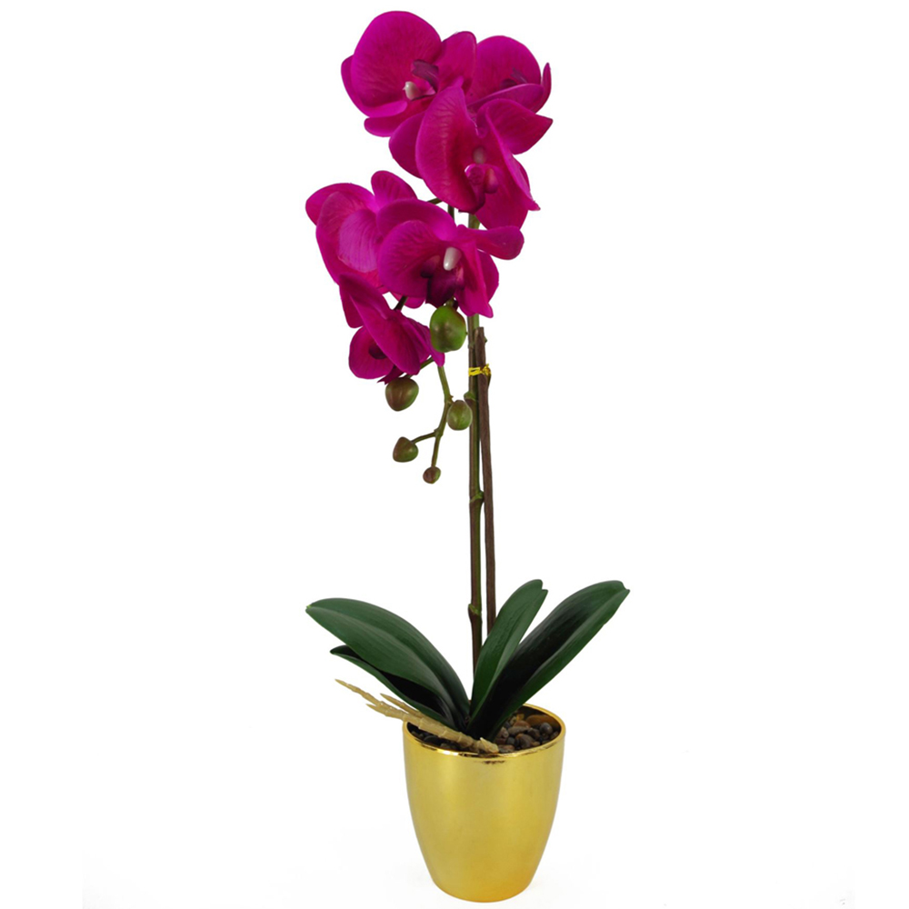 Leaf Dark Pink and Gold Orchid Artificial Plant 46cm Image 1