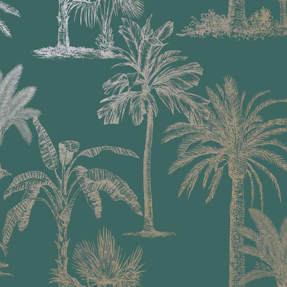 Holden Decor Glistening Tropical Tree Metallic Teal Wallpaper Image 1