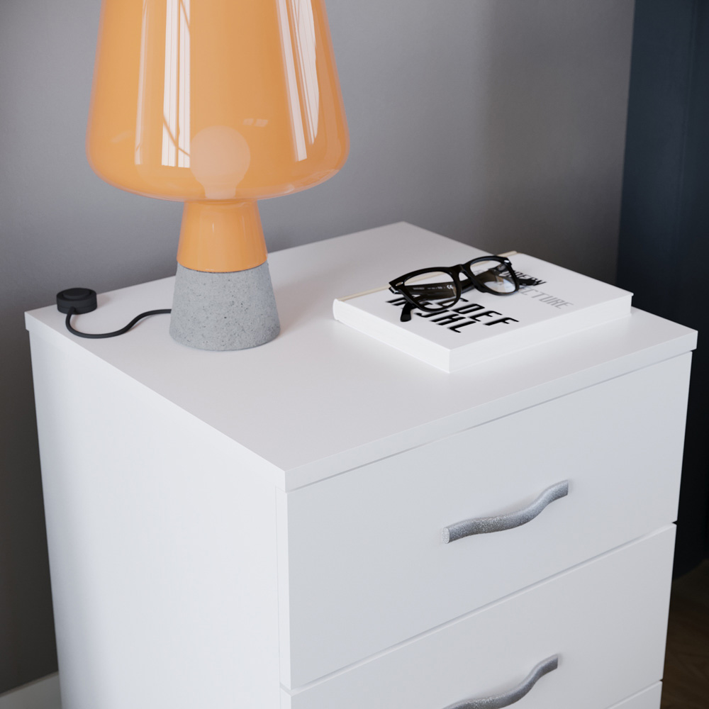 Vida Designs Riano 3 Drawer White Bedside Table Image 3