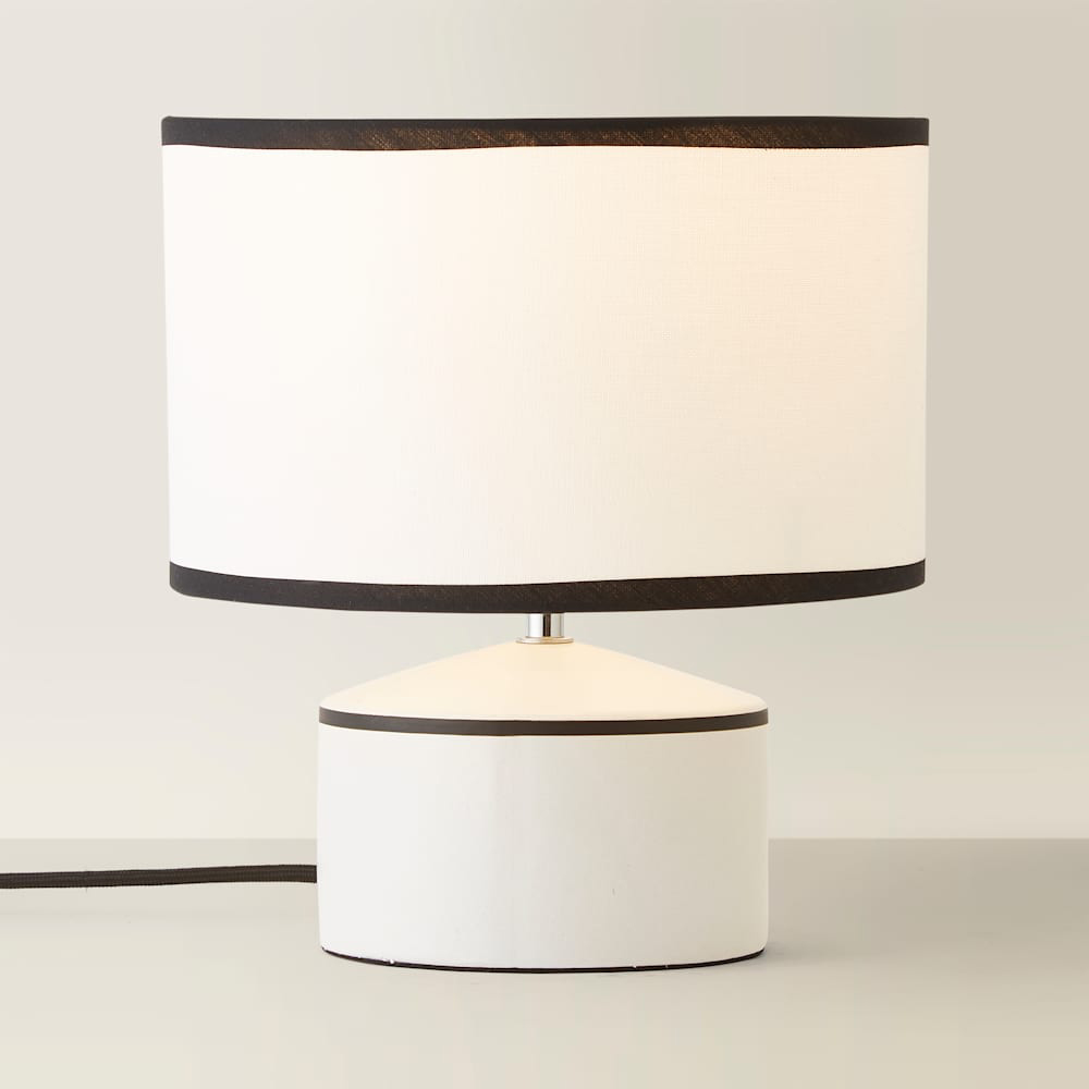 ValueLights Julia Black Trim Ceramic Table Lamp with Linen Shade and Bulb Image 3