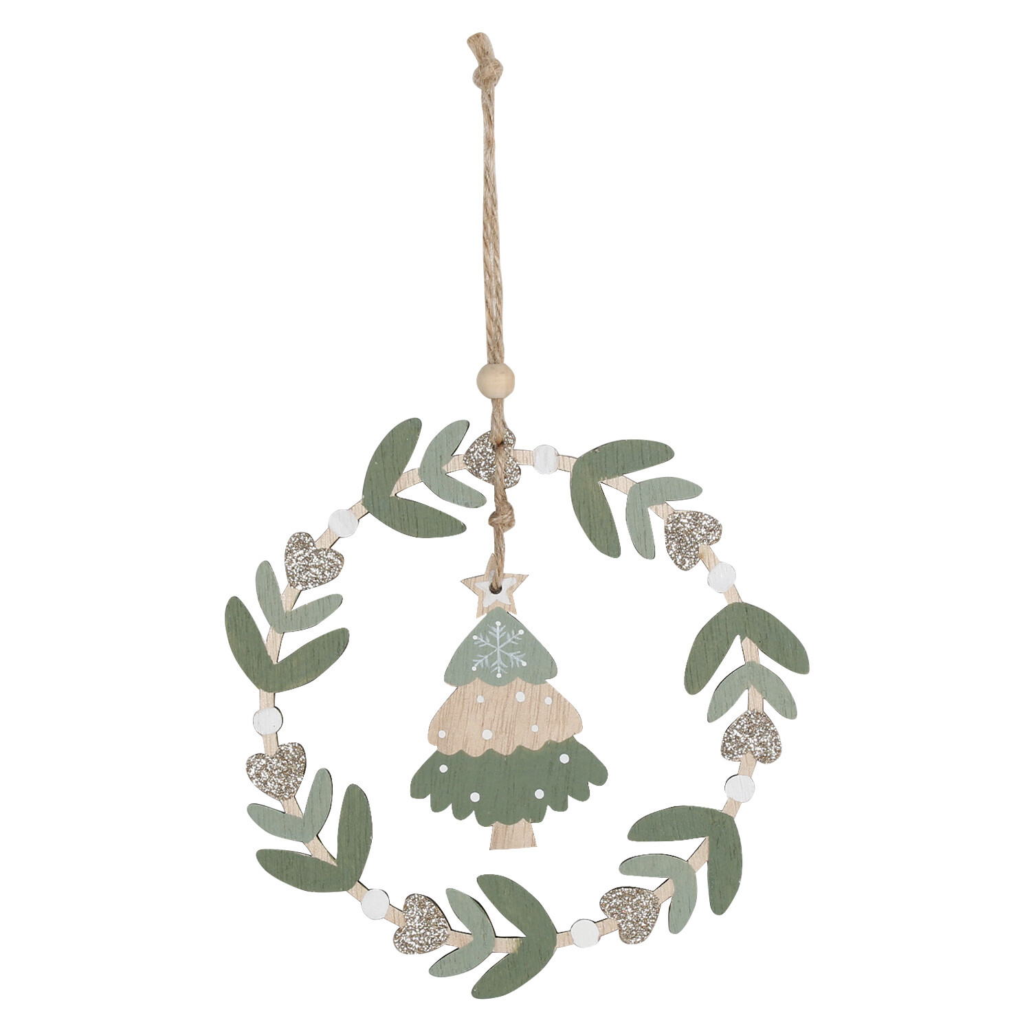 Mistletoe Cottage Sage Wooden Tree Hanging Christmas Ornament Image 2