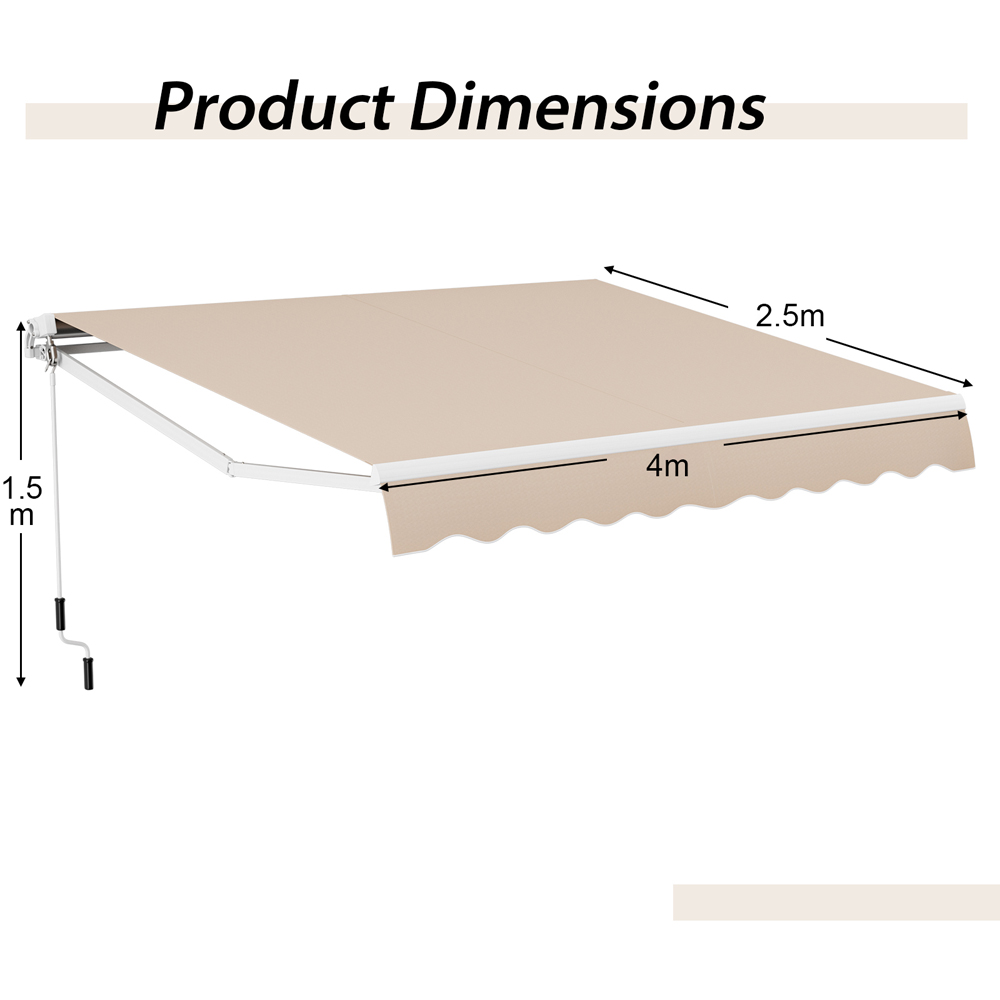 Costway Beige Retractable Manual Patio Awning 4 x 2.5m Image 9