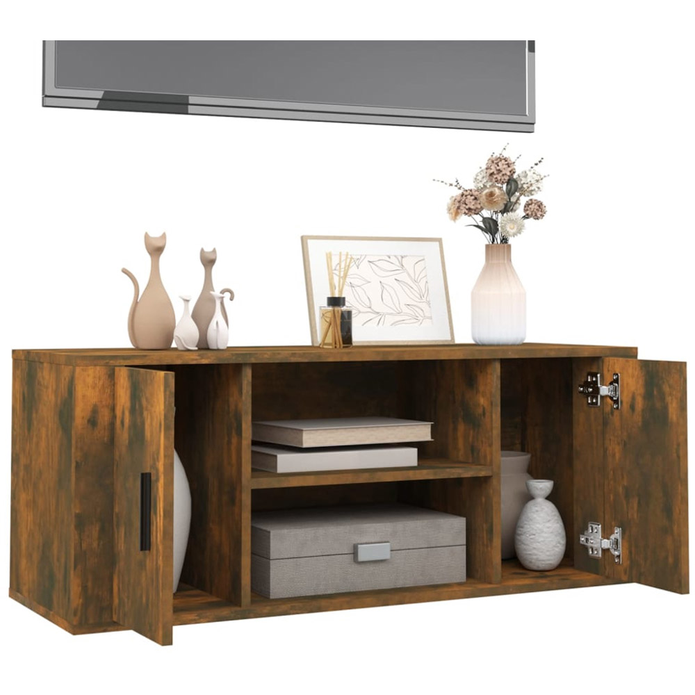 vidaXL 2 Door 2 Open Shelf Smoked Oak TV Cabinet Image 4