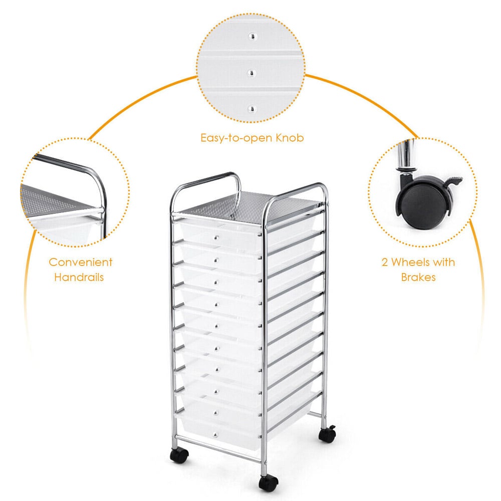 Costway 10 Drawer White Mobile Storage Trolley Image 7