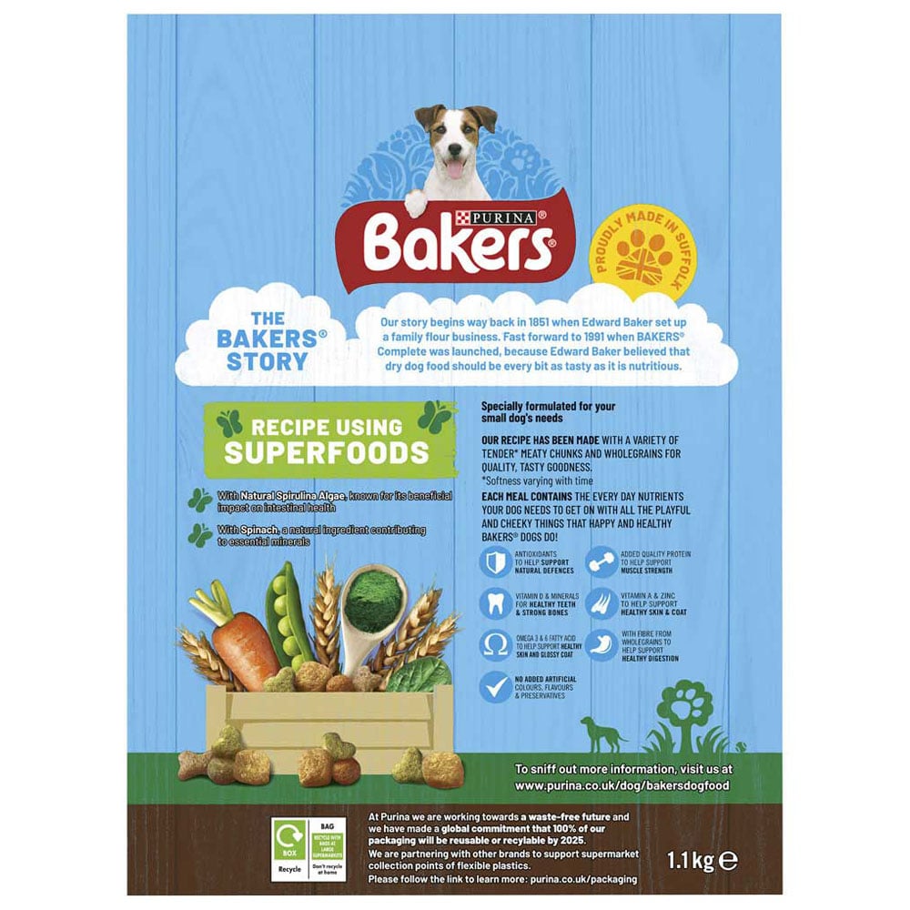 Purina Bakers Chicken and Veg Small Dog Dry Dog Food Case of 5 x 1.1kg Image 4