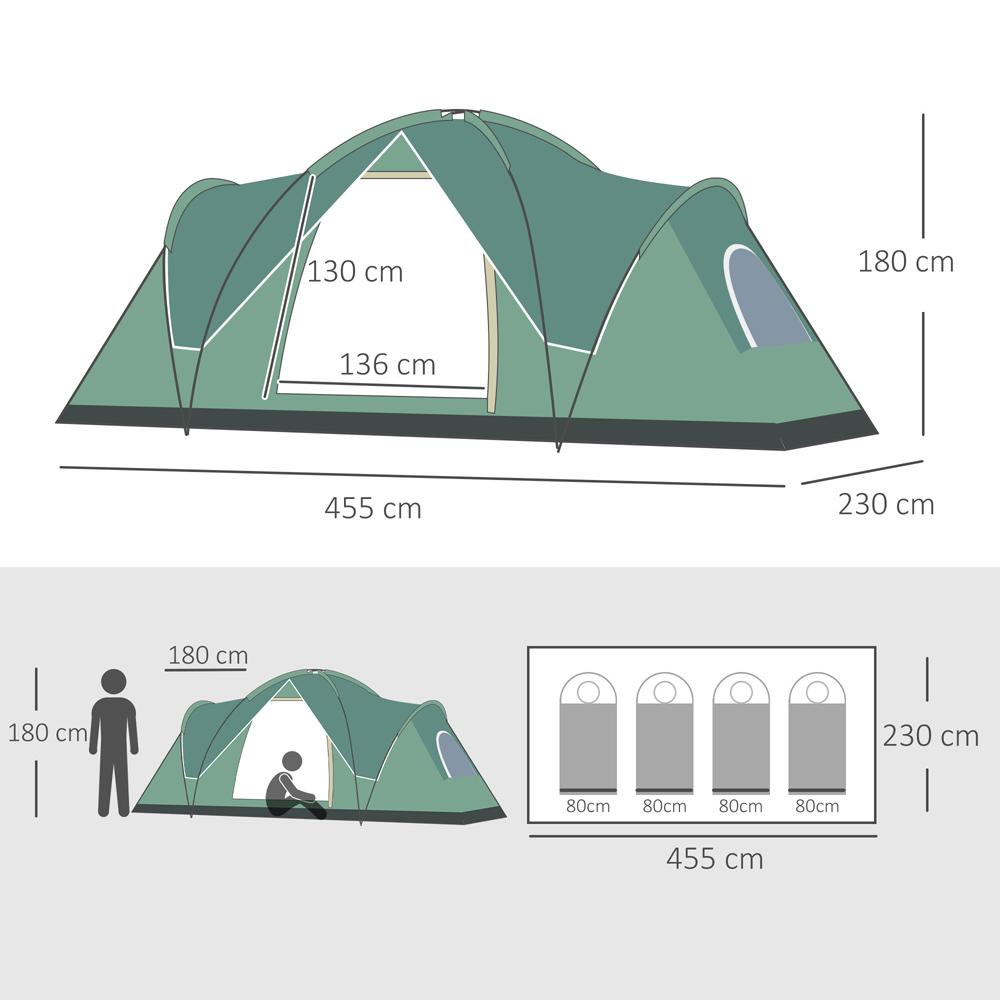 Outsunny 5-6 Person Waterproof Dome Camping Tent Dark Green Image 7
