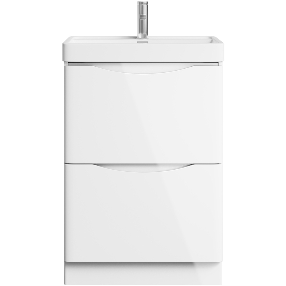 Go Bathrooms Eaton 2 Drawer White Gloss Floor Standing Vanity Unit with Resin Basin 600mm Image 2