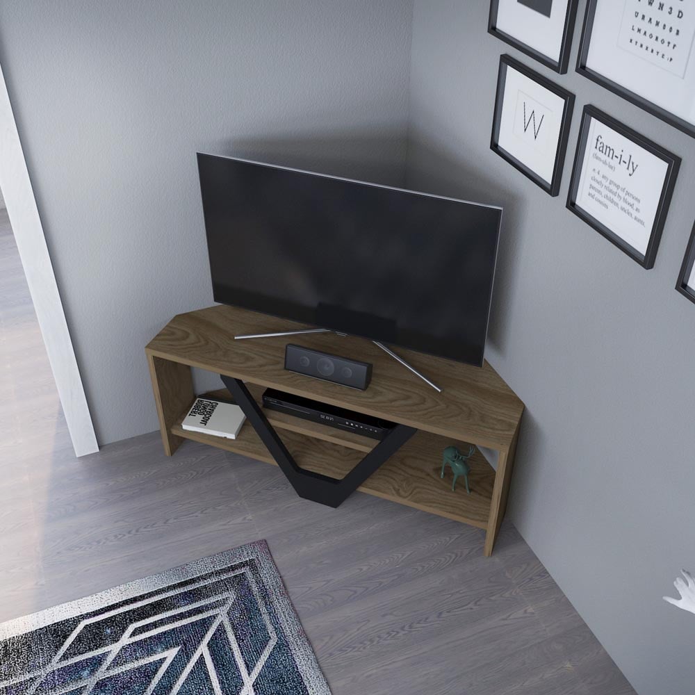Decorotika Karin 2 Sheld Oud Oak and Black Modern Corner TV Unit Image 4